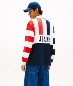 Tommy Jeans Rugby Heren Lange Mouwen Poloshirt, rood