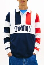 Tommy Jeans Rugby Heren Lange Mouwen Poloshirt, rood