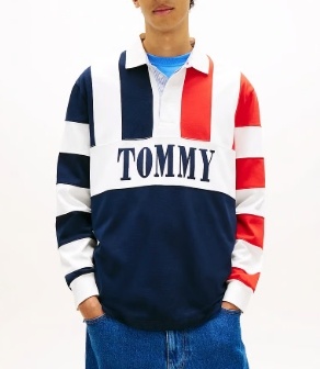 Tommy Jeans Rugby Heren Lange Mouwen Poloshirt, rood