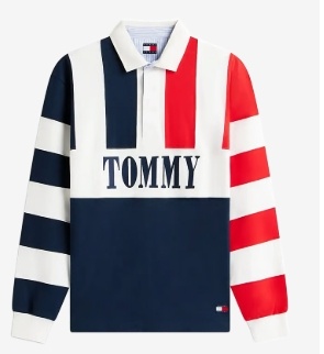 Tommy Jeans Rugby Heren Lange Mouwen Poloshirt, rood