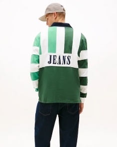 Tommy Jeans Rugby Heren Lange Mouwen Poloshirt, groen