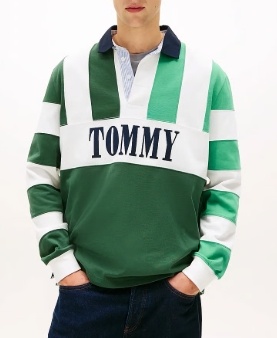 Tommy Jeans Rugby Heren Lange Mouwen Poloshirt, groen