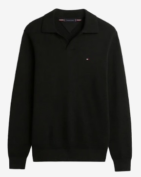 Tommy Hilfiger Heren Lange Mouwen Poloshirt, zwart