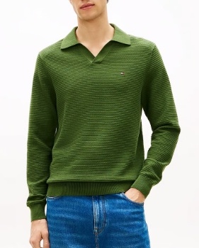 Tommy Hilfiger Heren Lange Mouwen Poloshirt, groen