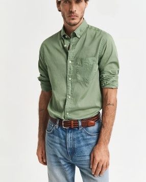 GANT Heren Casual Overhemd, olijfgroen