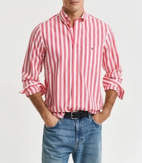 GANT Heren Casual Gestreept Overhemd, rood