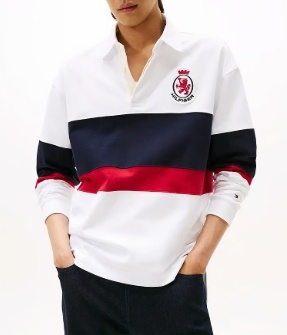 Tommy Hilfiger Heren Rugby Poloshirt Lange Mouwen, wit