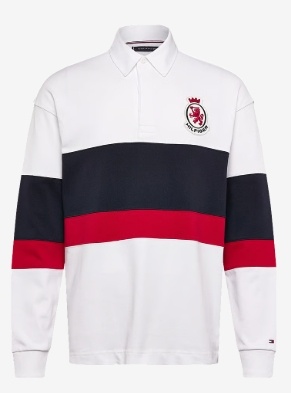 Tommy Hilfiger Heren Rugby Poloshirt Lange Mouwen, wit