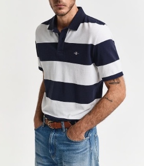 GANT Heren Gestreept Poloshirt Korte Mouwen, wit