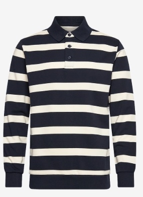 Lindbergh Heren Gestreept Poloshirt Lange Mouwen, blauw