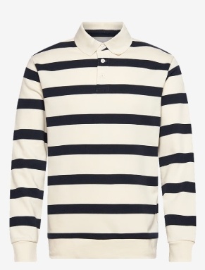 Lindbergh Heren Gestreept Poloshirt Lange Mouwen, zwart