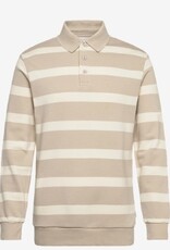 Lindbergh Heren Gestreept Poloshirt Lange Mouwen, beige