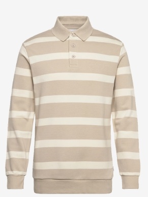Lindbergh Heren Gestreept Poloshirt Lange Mouwen, beige