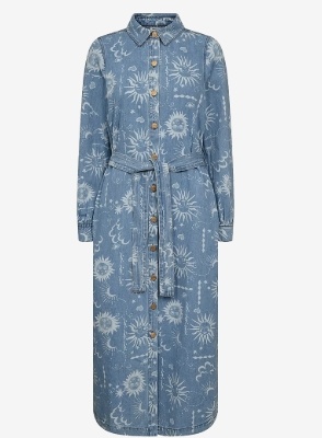 Nümph Dames Lange Denim Jurk,  blauw