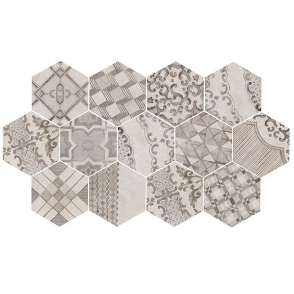 Marazzi Clays 18,2X21 Mm7z Cement Grey Hexagon Decor, afname per doos van 0,46 m²