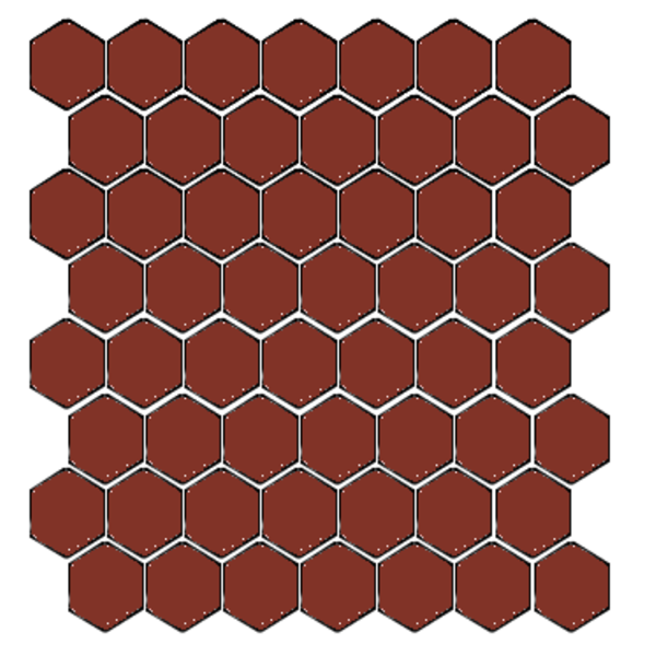 Winckelmans Hexagon 2,5 cm, vlak, rouge (ROU), 3,8 mm dik, afname per doos van 1,066 m²