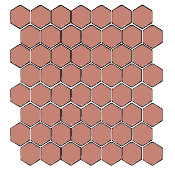 Winckelmans Hexagon 2,5 cm, vlak, vieux rose (RSV), 3,8 mm dik, afname per doos van 1,066 m²