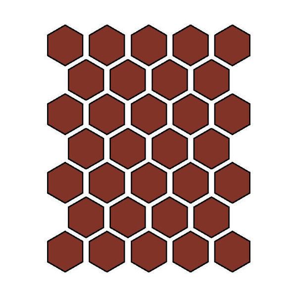 Winckelmans Hexagon 5 cm, vlak, rouge (ROU), 5 mm dik, afname per doos van 0,83 m²