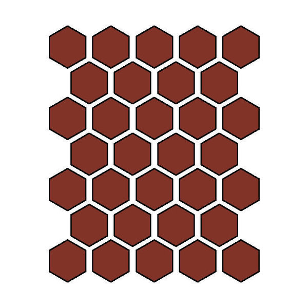 Winckelmans Hexagon 5 cm, vlak, rouge (ROU), 5 mm dik, afname per doos van 0,83 m²