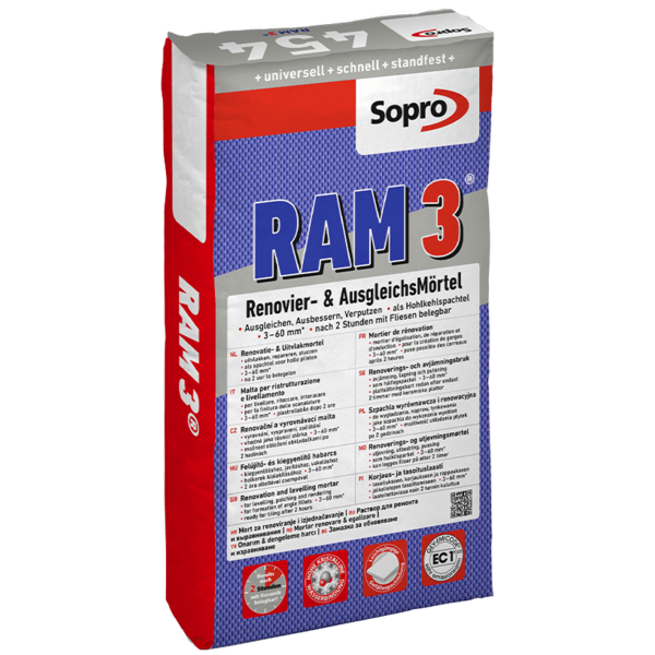 Sopro RAM3 renovatie & uitvlakmortel 3-60 mm a 25 kg