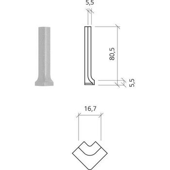 Mosa. Tegels. Softline Uitw Hoek 7,5X2 74040 Du L Warmgrijs Per Stuk