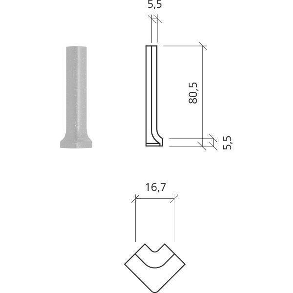 Mosa. Tegels. Softline Uitw Hoek 7,5X2 74040 Du L Warmgrijs, afname Per Stuk