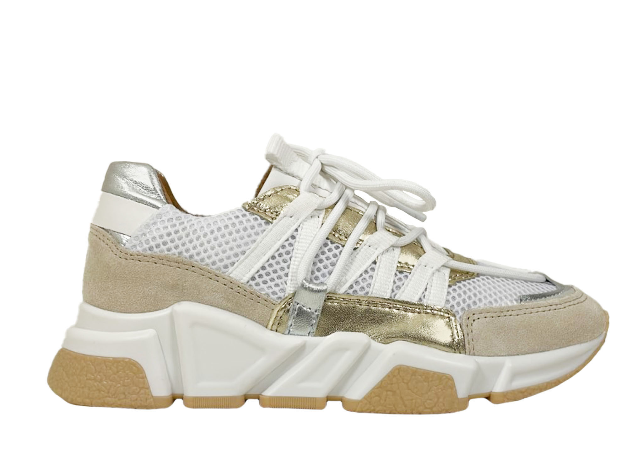 Sneakers Los B9101-55 Wit/ Goud - De Roos Schoenen Breda