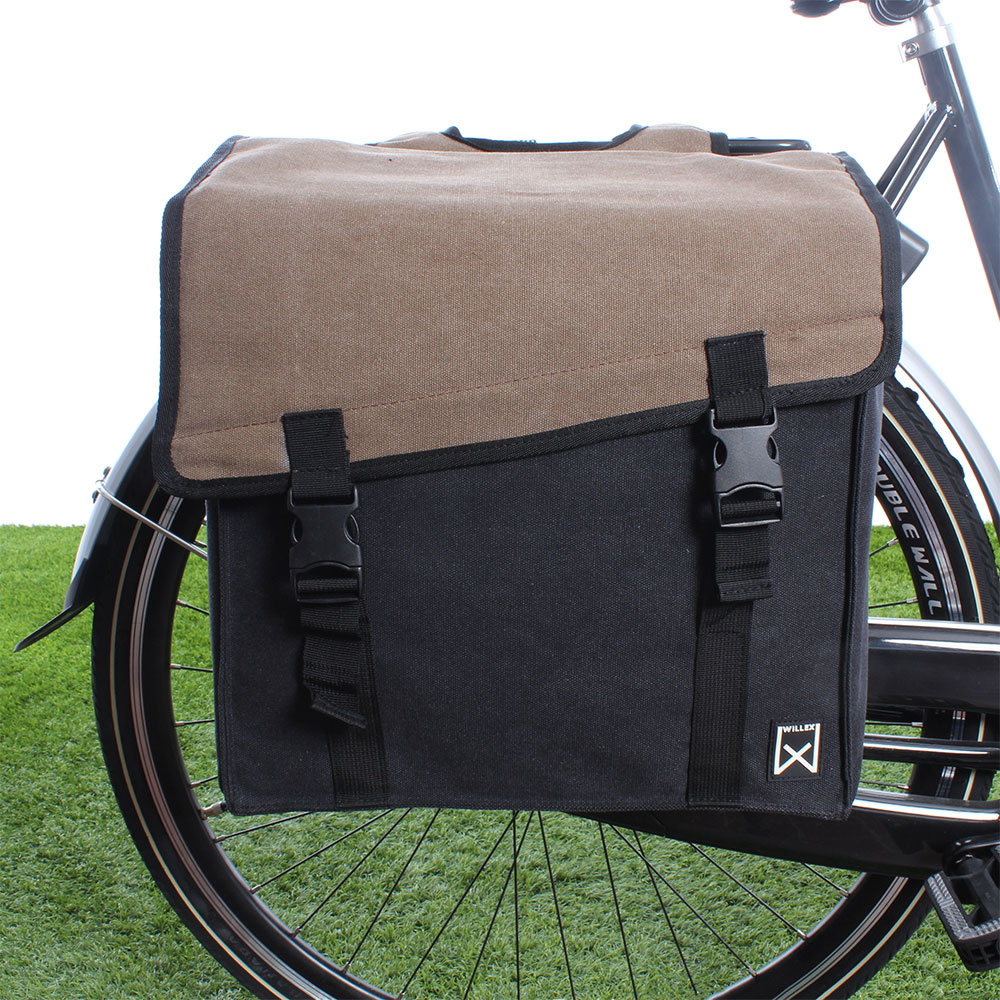 Dubbele fietstas Canvas Tas 101 38L Bruin/Zwart