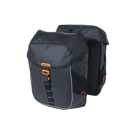 Basil Dubbele fietstas Miles Tarpaulin Double bag 34L Zwart/oranje