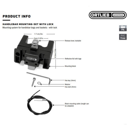 Ortlieb Stuurhouder E185 met slot & Montageset