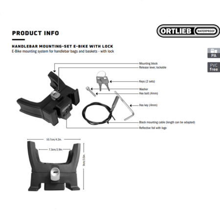 Ortlieb Stuurhouder e-bike E207 met slot & Montageset