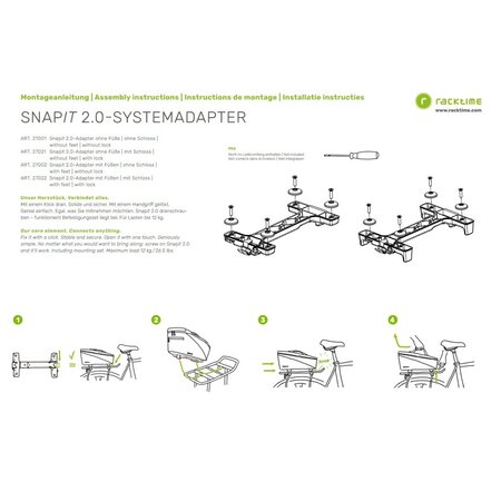 Racktime Snap-it 2.0-adapter met slot - Voor Racktime 2.0 bagagedragers