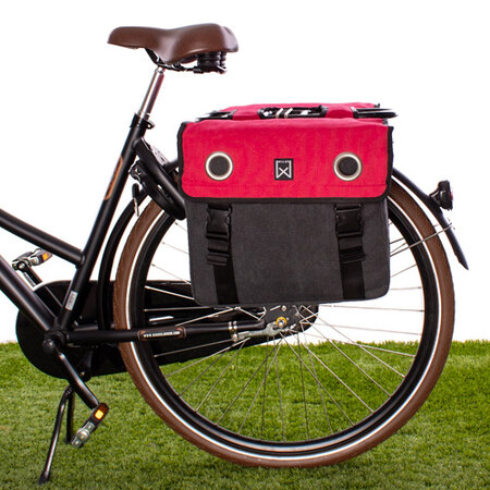 Willex Dubbele fietstas Canvas Tas Paradise Red/zwart - 30 liter