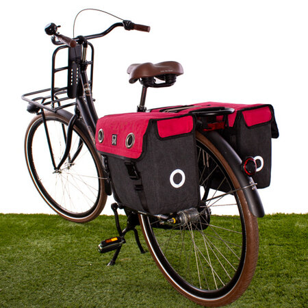 Willex Dubbele fietstas Canvas Tas Paradise red/zwart - 40 liter