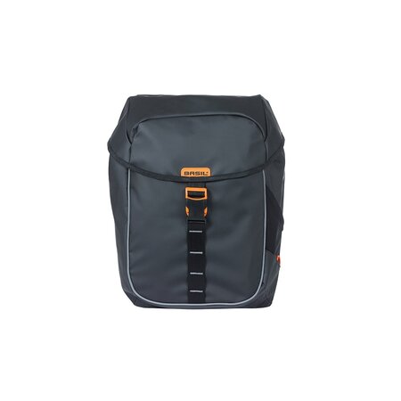 Basil Dubbele Fietstas Miles Tarpaulin MIK 2.0 34L Zwart/oranje