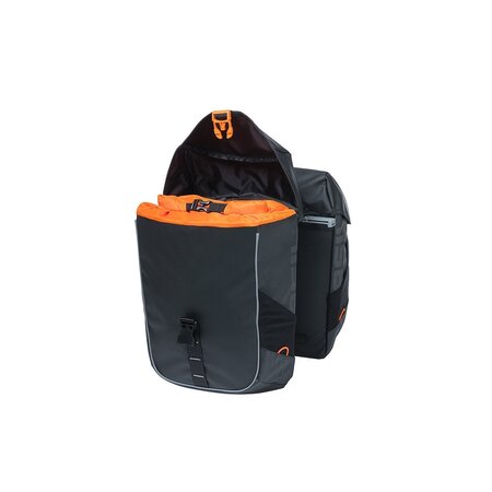 Basil Dubbele Fietstas Miles Tarpaulin MIK 2.0 34L Zwart/oranje