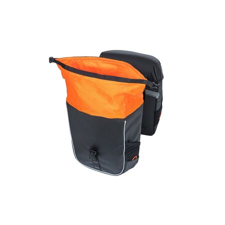 Basil Dubbele Fietstas Miles Tarpaulin MIK 2.0 34L Zwart/oranje