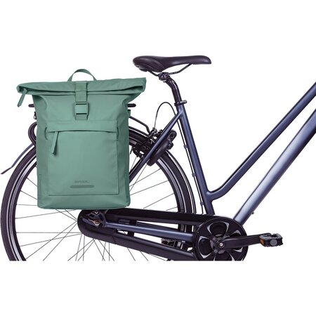 Basil Enkele fietstas Brooklyn MIK Hooks 17L Zilvergroen