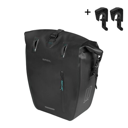 Basil Enkele Fietstas Rivo Tarpaulin L MIK Hooks 25-31L Zwart - Waterdicht
