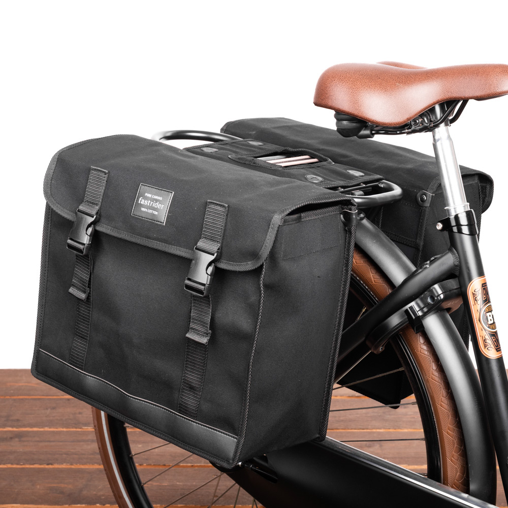 Dubbele fietstas Canvas 36 47L Zwart