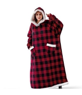 Hoodie deken extra lang rood geblokt