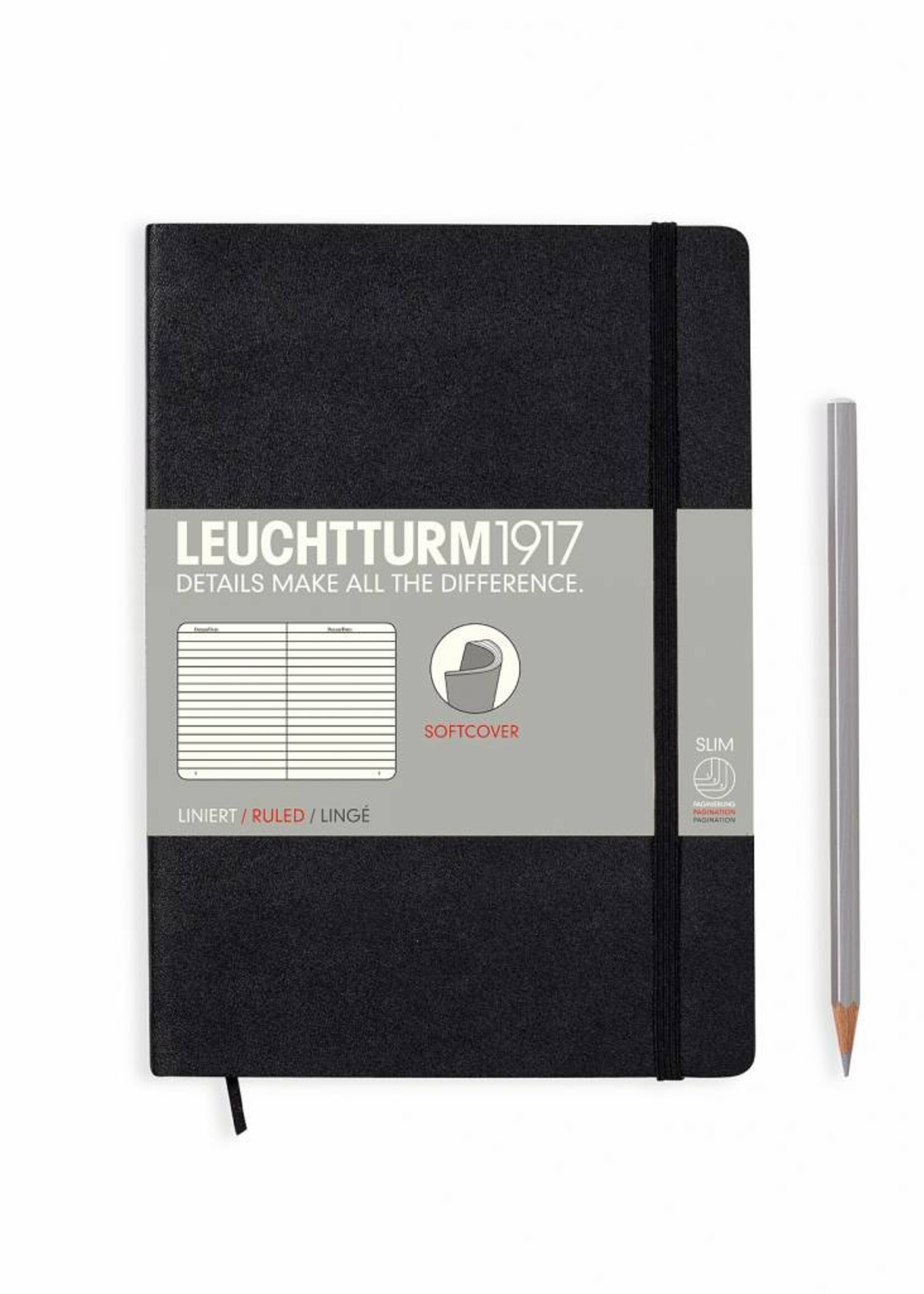 Leuchtturm1917 Leuchtturm1917 Notizbuch Softcover, Medium, Schwarz, Liniert