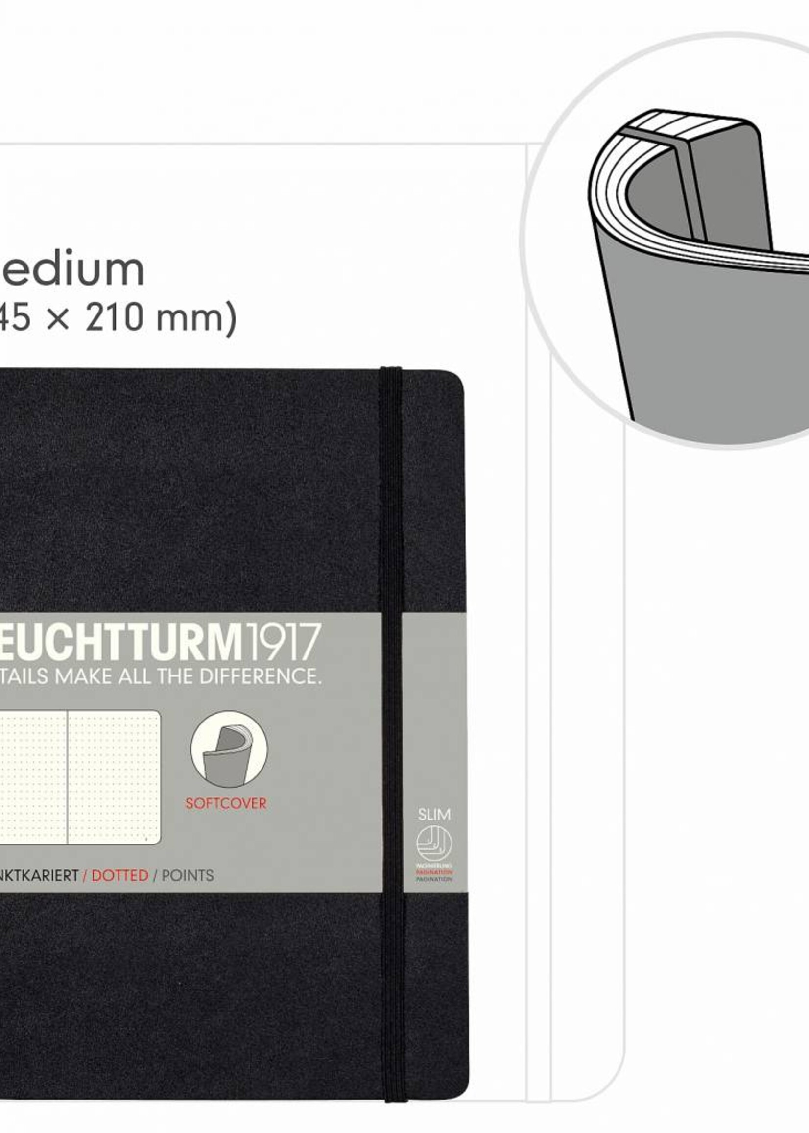 Leuchtturm1917 Leuchtturm1917 Notizbuch Softcover, Medium, Schwarz, Dotted