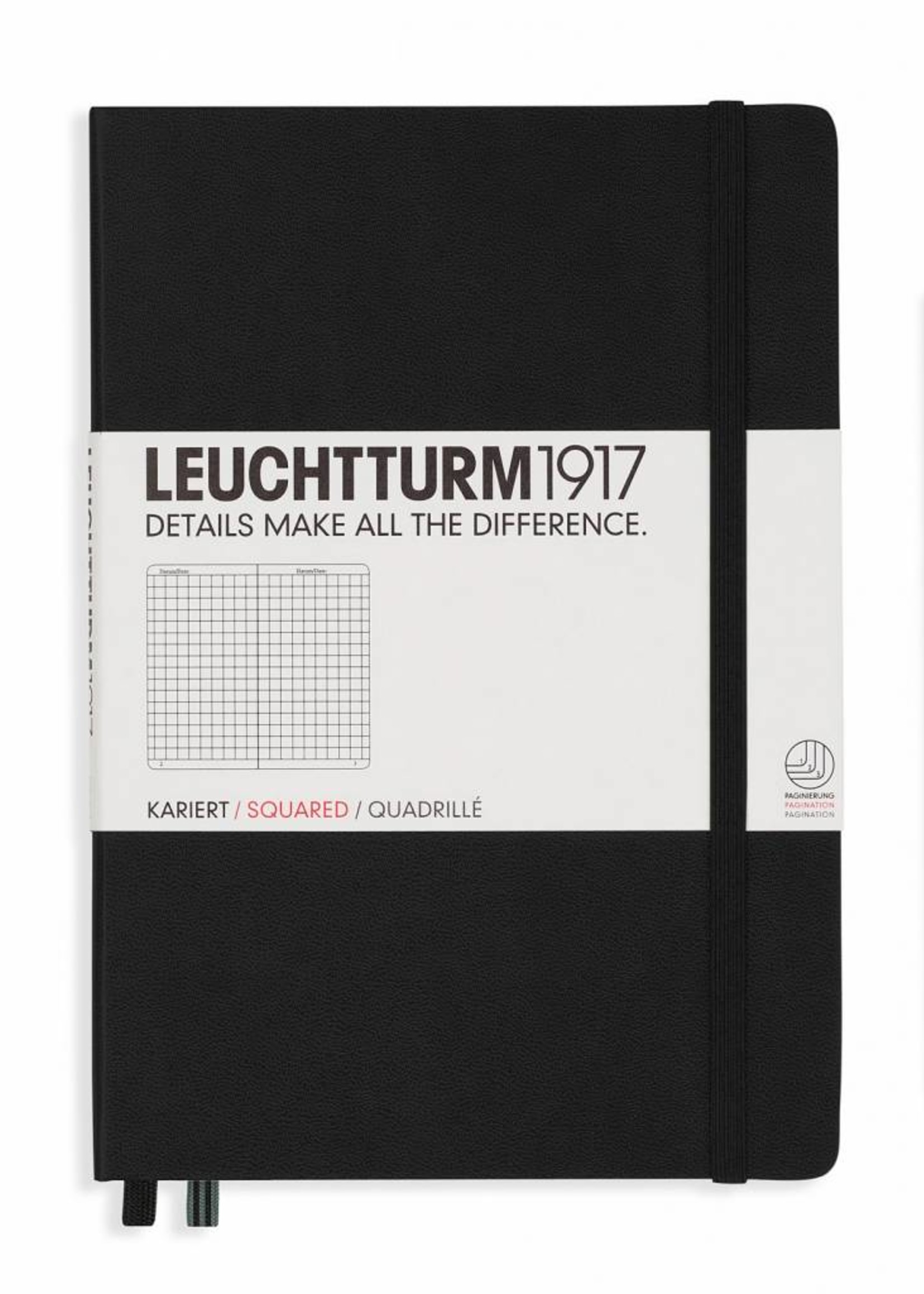 Leuchtturm1917 Leuchtturm1917 Notizbuch, Medium, Schwarz, Kariert