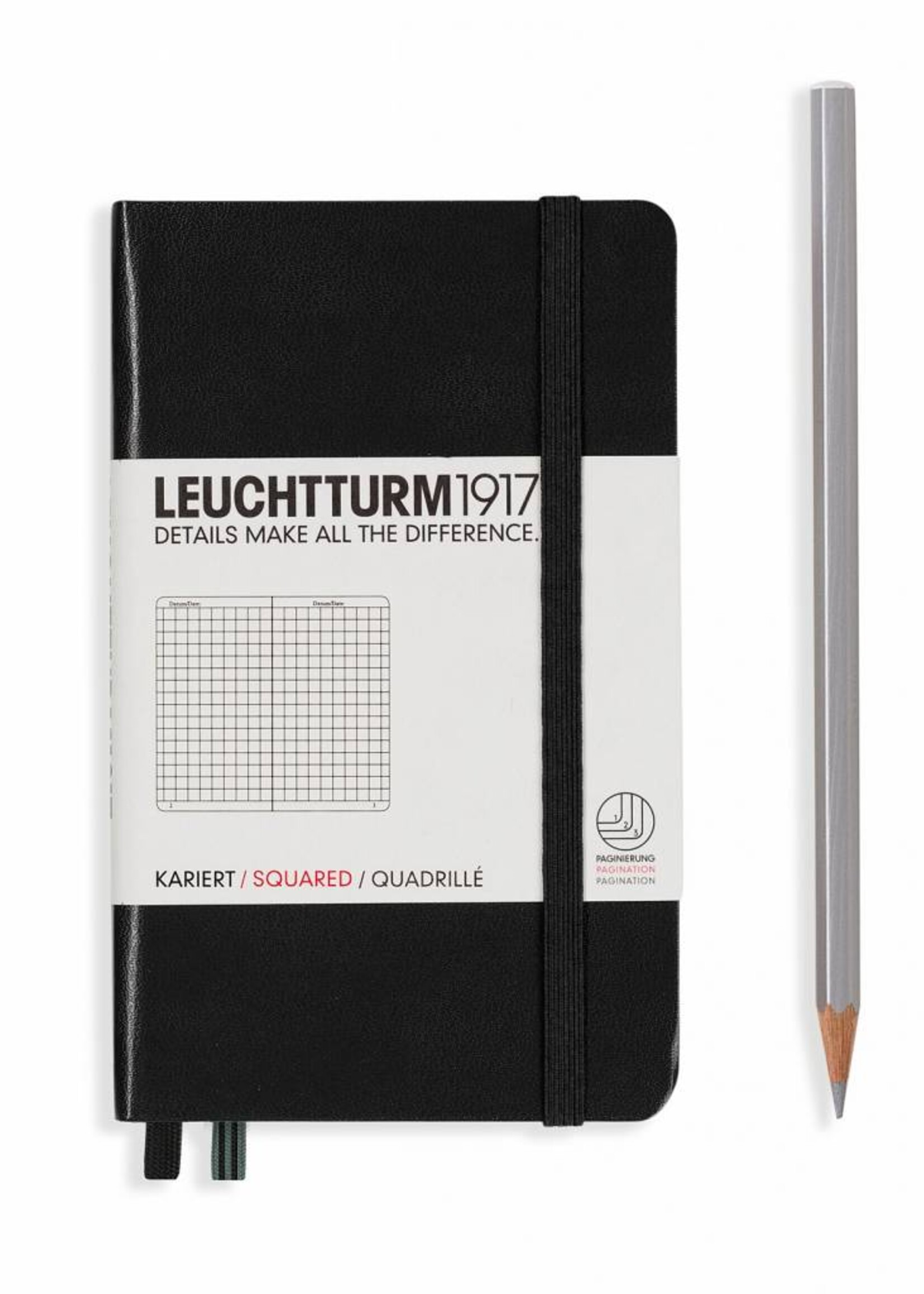 Leuchtturm1917 Leuchtturm1917 Notizbuch, Pocket, Schwarz, Kariert