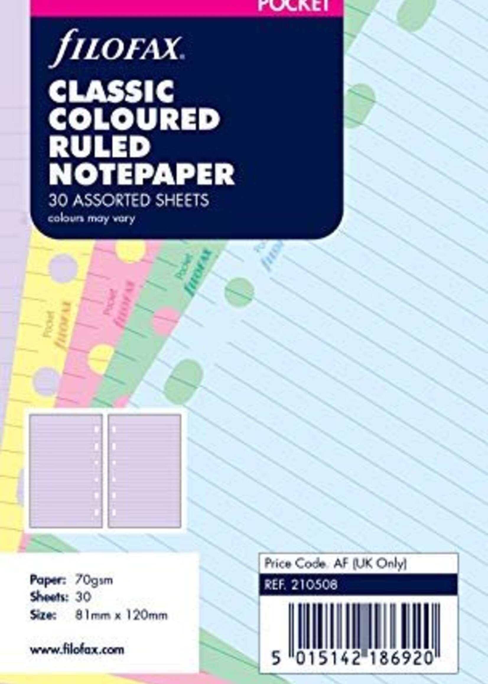 Filofax Einlage Pocket, Papier liniert, 30 Blatt, mehrfarbig