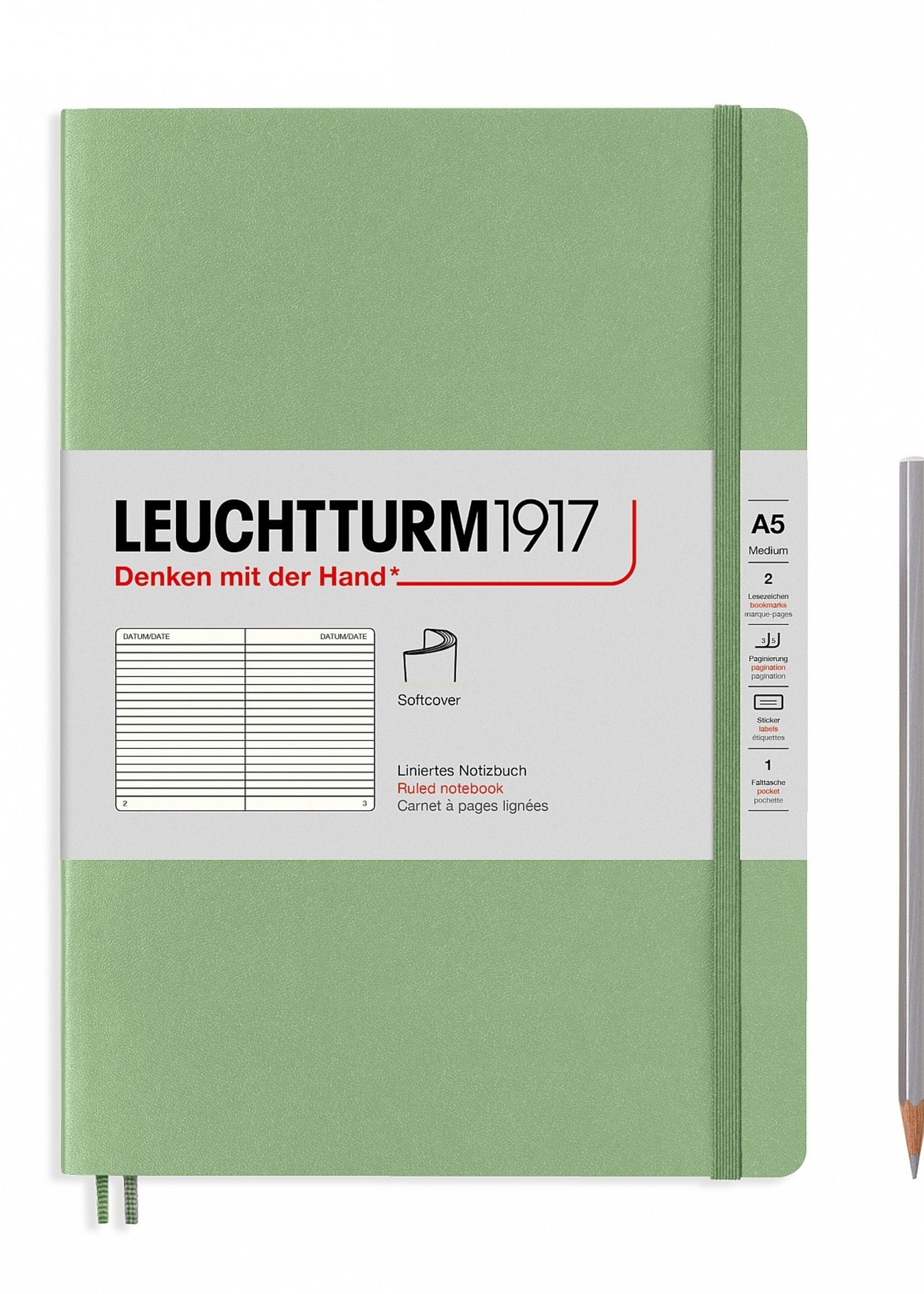 Leuchtturm1917 Leuchtturm Notizbuch Medium A5 Softcover Salbei liniert