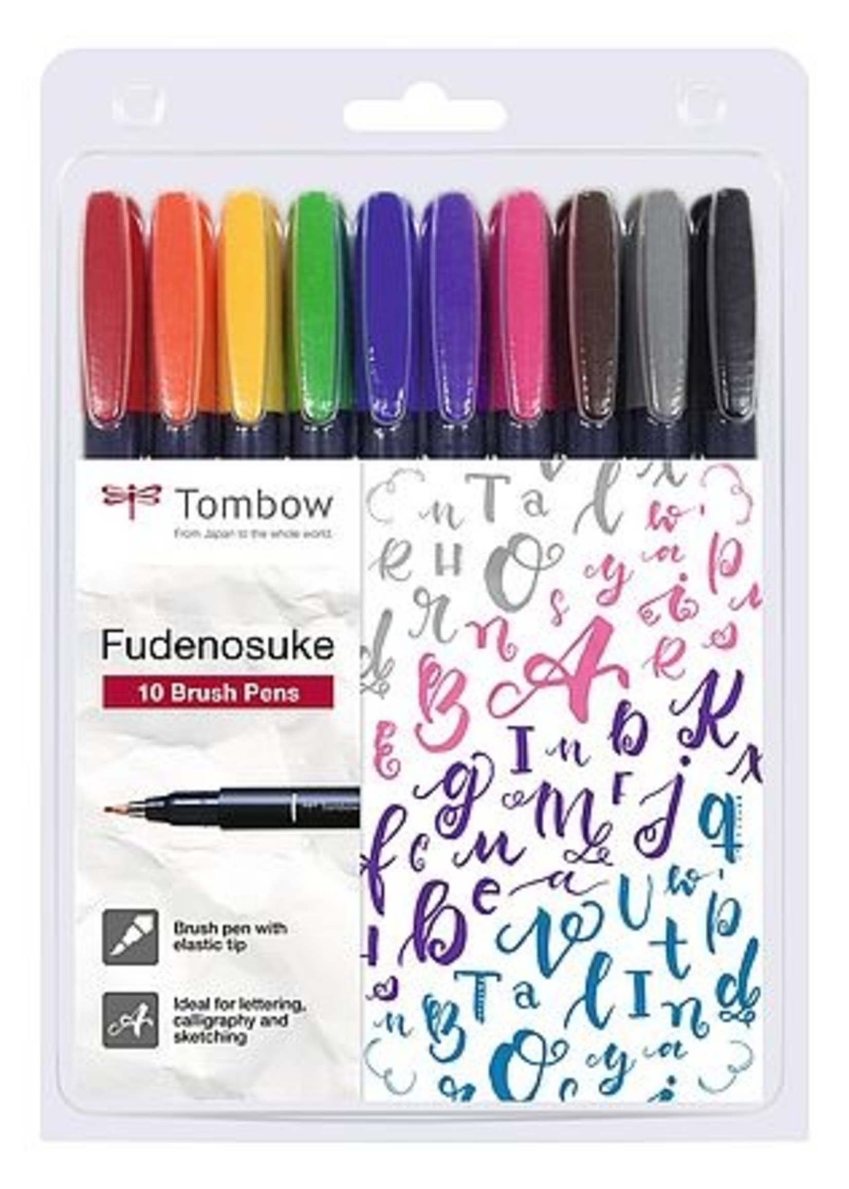 Tombow Fudenosuke Pen  harte Spitze, Etui 10 Farben