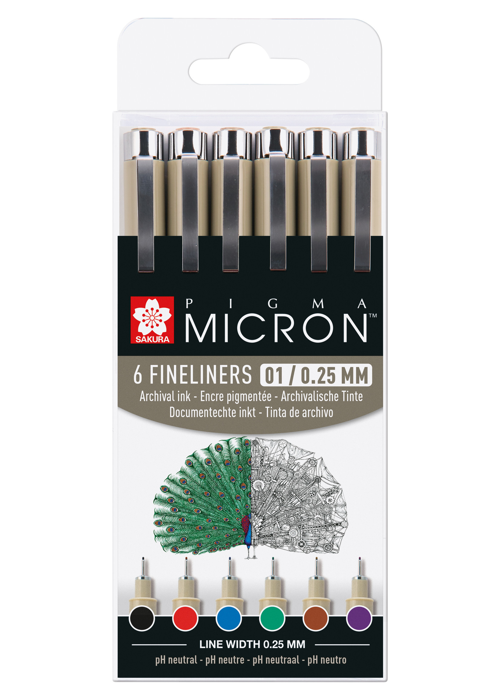 Pigma Micron Set, 6 Pigma Micron 01 Grundfarben