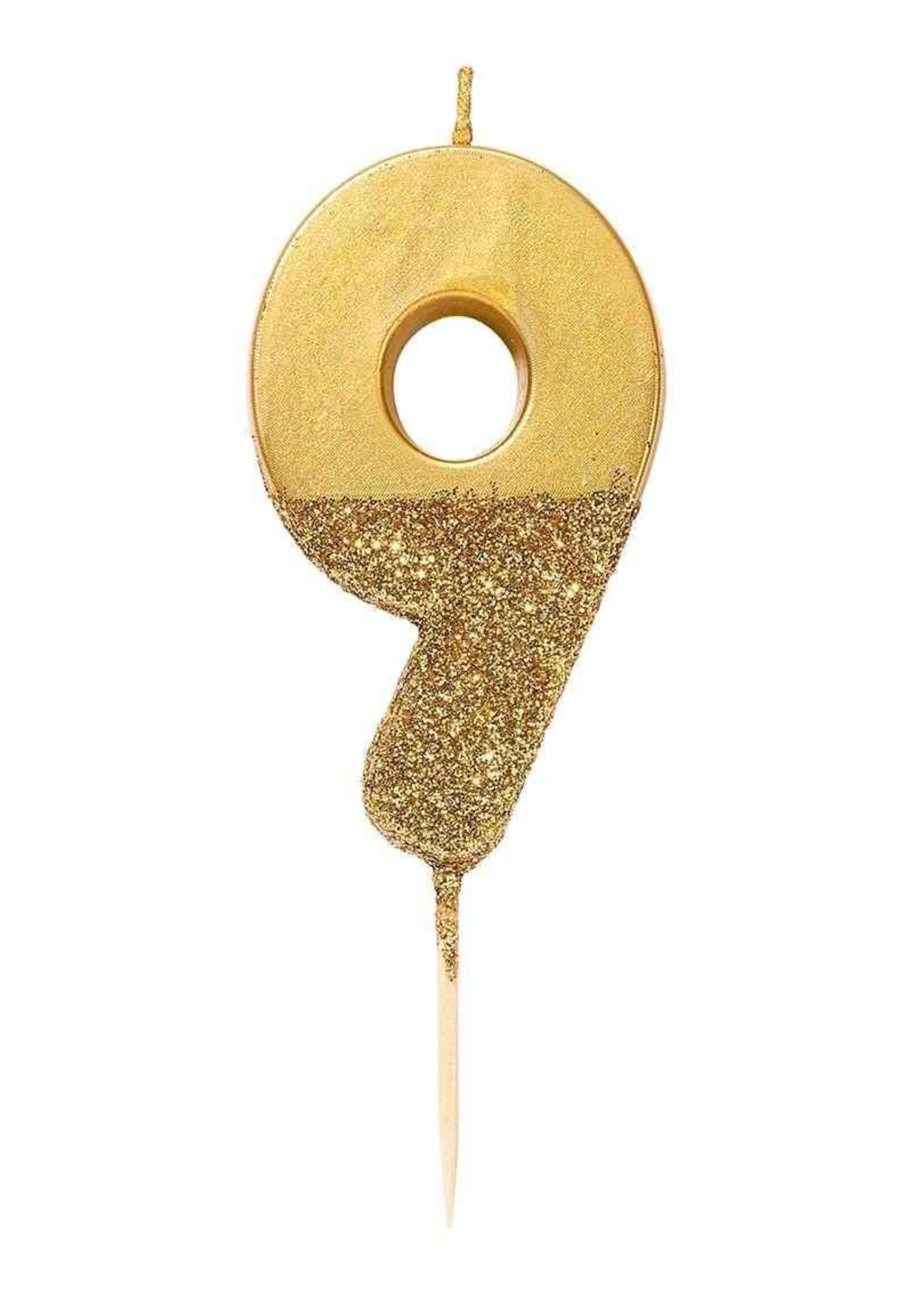 Talking Tables Goldene Geburtstagskerze "9" mit Glitter